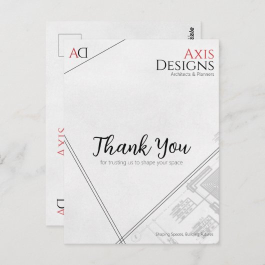 Architekt Danke Postcard mit Blueprint Design Postkarte (Vorne/Hinten)