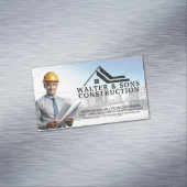 Architekt Holding Blueprints | Baustelle Magnetische Visitenkarte (Beispiel)