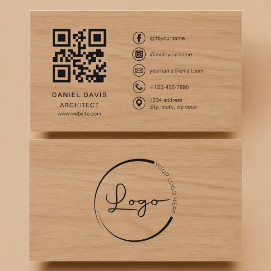 Architekten-Holz-Professionell-QR-Code Visitenkarte