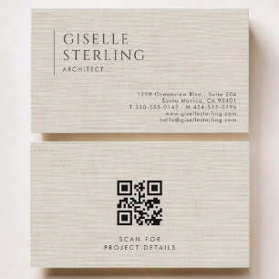 Architekten Luxus Neutraler Leinen QR Code Visitenkarte
