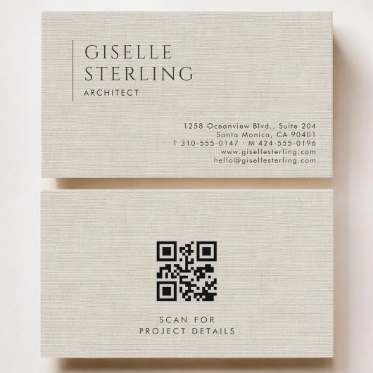 Architekten Luxus Neutraler Leinen QR Code Visitenkarte