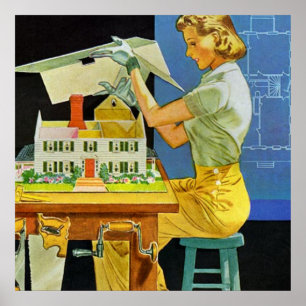 Architekten-Modellhaus-Blaupläne im Vintage-Stil f Poster