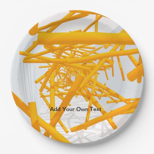 Architektonischer Raum mit leuchtender geometrisch Pappteller (Vorderseite)