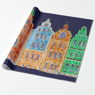 Architektonisches nahtloses Rahmenmuster auf dunkl Geschenkpapier