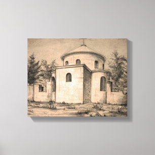 Architektur Alte Orthodoxe Kirchenruinen Zeichnung Leinwanddruck