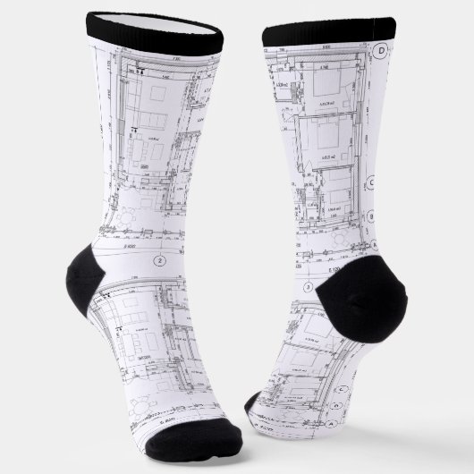 Architektur-Blueprint-Muster Unisex-Socken Socken (Gewinkelt)