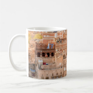 Architektur der Altstadt von Sana'a, Jemen. UNE Kaffeetasse