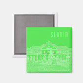 Architektur des belarussischen Bahnhofs Magnet (Vorderseite/Rückseite)