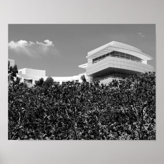 Architektur im Getty Center in Schwarz und Weiß Poster (Vorne)