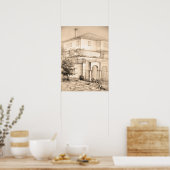Architektur Traditionelles Haus Zeichnend Skizzenk Poster (Küche)