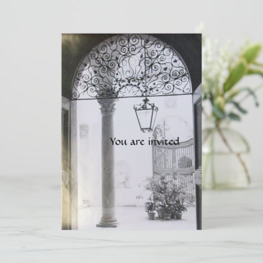 ARCHITEKTURELLES INNENHAUS Schwarz-weiß grau Einladung (Stehend Vorderseite)