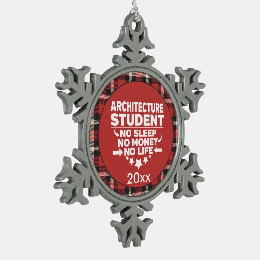 Architekturstudent kein schlafendes Geld Leben Rot Schneeflocken Zinn-Ornament (Links)