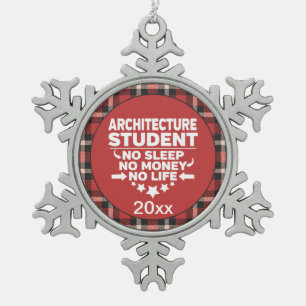 Architekturstudent kein schlafendes Geld Leben Rot Schneeflocken Zinn-Ornament