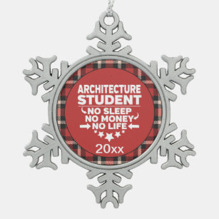 Architekturstudent kein schlafendes Geld Leben Rot Schneeflocken Zinn-Ornament