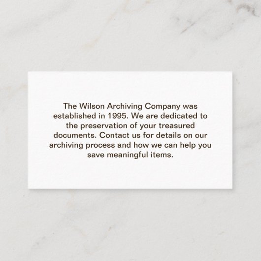 Archivist Company Vintage Photographs Archival Visitenkarte (Rückseite)