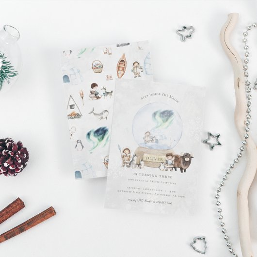 Arctic Adventure Snow Globe Geburtstag Einladung