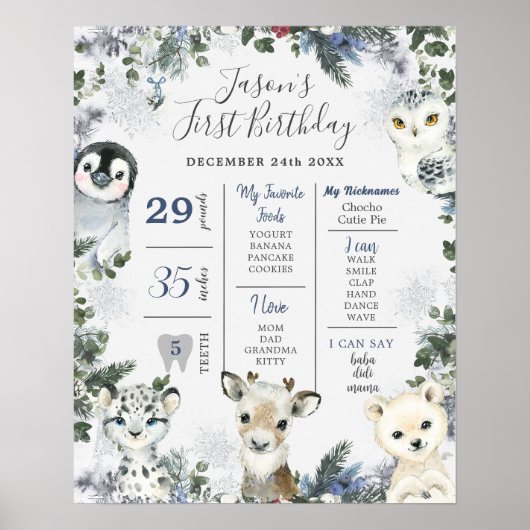 Arctic Animal Onederland 1. Geburtstag Millestone Poster (Vorne)