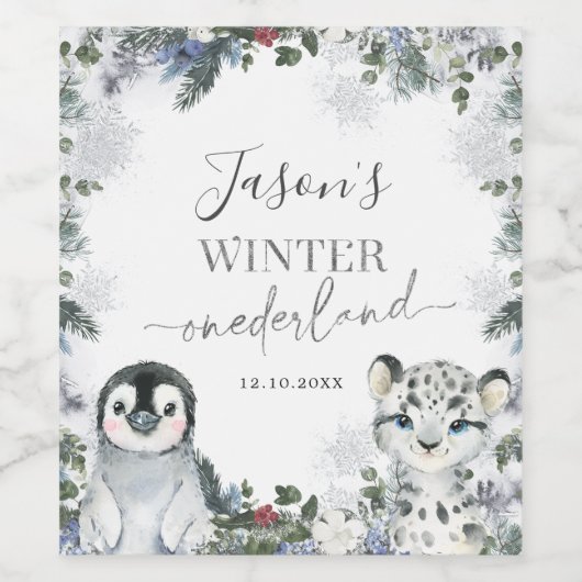 Arctic Animal Winter Onederland 1st Birthday Weinetikett (Einzelnes Label)
