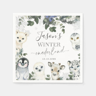 Arctic Animal Winter Onederland Birthday Paper Serviette