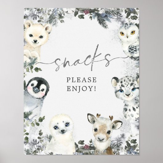Arctic Animal Winter Onederland Birthday Snacks Poster (Vorne)