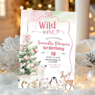 Arctic Animals Coquette Wild One Girl 1st Birthday Einladung