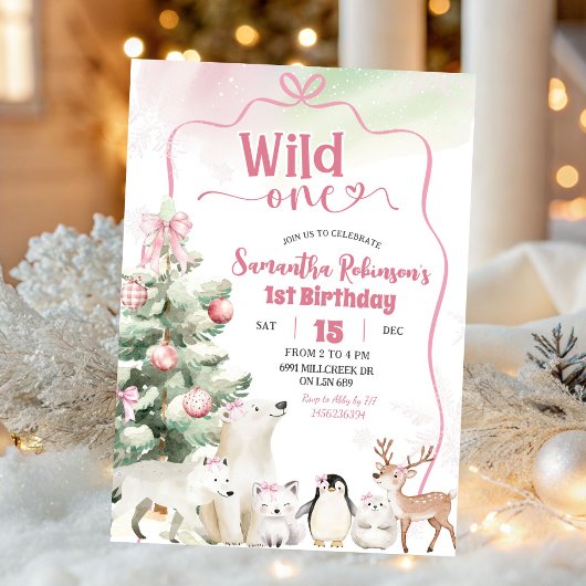Arctic Animals Coquette Wild One Girl 1st Birthday Einladung