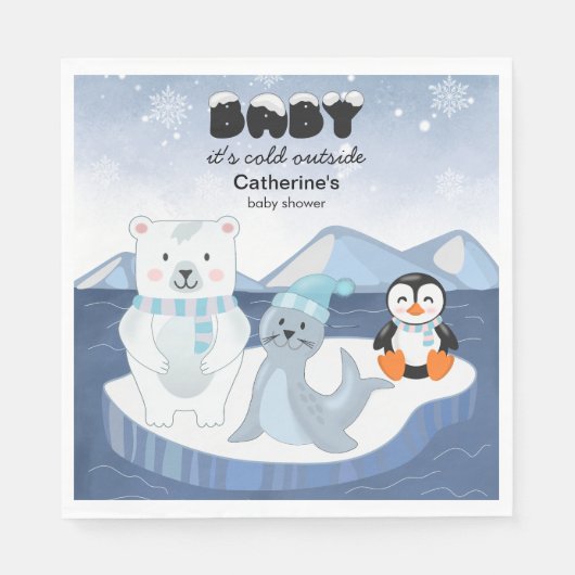 Arctic Animals Winter Wonderland Baby Shower Serviette (Vorderseite)
