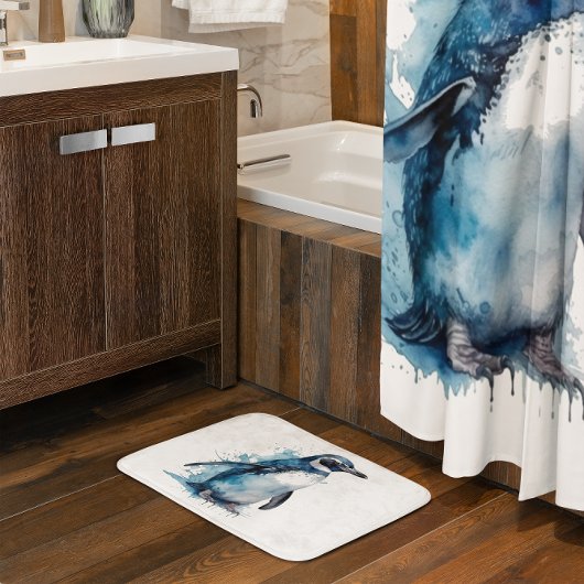 Arctic Azure Watercolor Pinguin Badematte