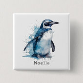 Arctic Azure Watercolor Pinguin, Brauch Button (Vorderseite)