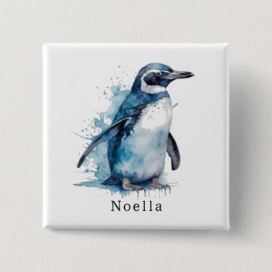 Arctic Azure Watercolor Pinguin, Brauch Button (Vorderseite)