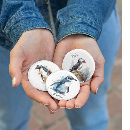 Arctic Azure Watercolor Pinguin, Brauch Button