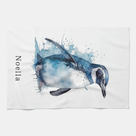 Arctic Azure Watercolor Pinguin, Brauch Geschirrtuch (Horizontal)