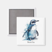 Arctic Azure Watercolor Pinguin, Brauch Magnet (Vorderseite/Rückseite)