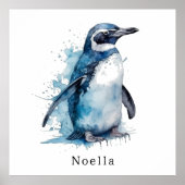 Arctic Azure Watercolor Pinguin, Brauch Poster (Vorne)