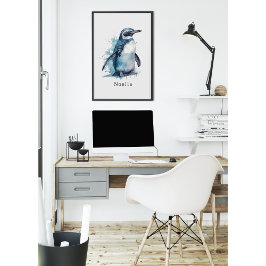Arctic Azure Watercolor Pinguin, Brauch Poster