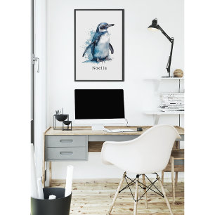 Arctic Azure Watercolor Pinguin, Brauch Poster