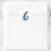 Arctic Azure Watercolor Pinguin, Brauch Quadratischer Aufkleber (Tasche)
