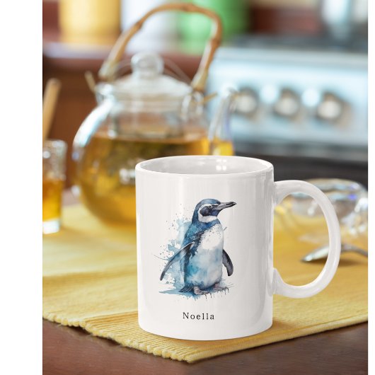 Arctic Azure Watercolor Pinguin, Brauch Zweifarbige Tasse