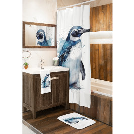 Arctic Azure Watercolor Pinguin Duschvorhang