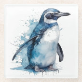 Arctic Azure Watercolor Pinguin Glasuntersetzer (Vorderseite)