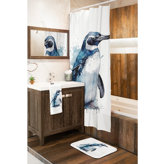 Arctic Azure Watercolor Pinguin Handtuch