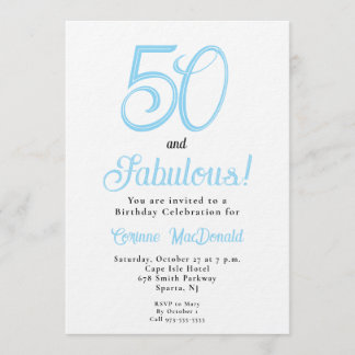 Arctic Blue Fifty and Fabulous 50. Geburtstagsfeie Einladung