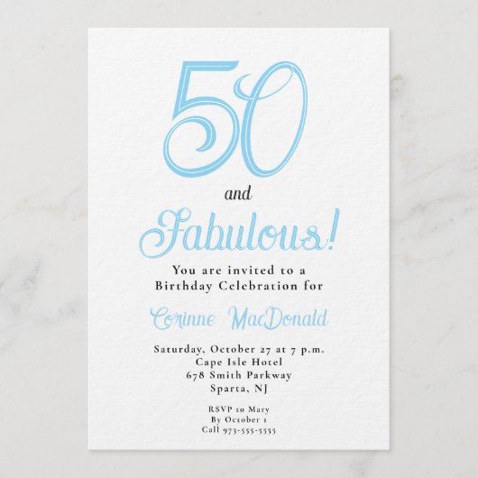 Arctic Blue Fifty and Fabulous 50th Birthday Party Einladung (Vorderseite)