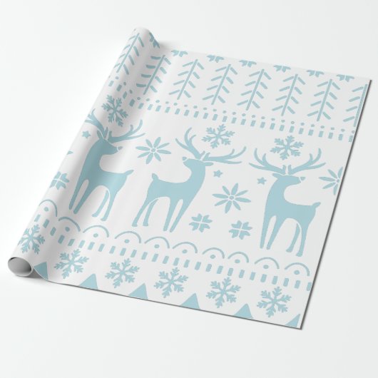 Arctic Blue Folk Art Winter Thema Geschenkpapier (Ungerollt)