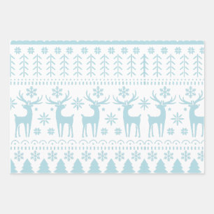 Arctic Blue Folk Art Winter Thema Geschenkpapier Set