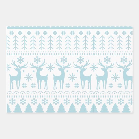 Arctic Blue Folk Art Winter Thema Geschenkpapier Set (Vorderseite)