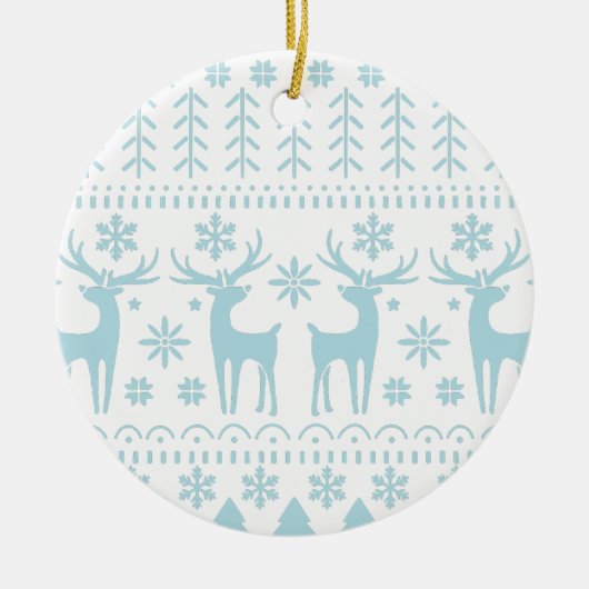 Arctic Blue Folk Art Winter Thema Keramik Ornament (Vorne)