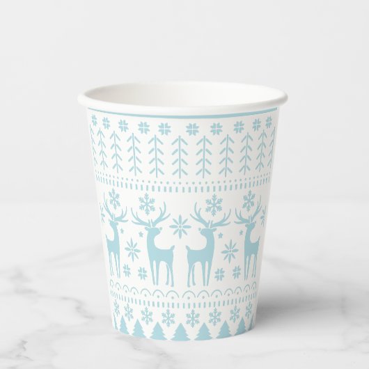 Arctic Blue Folk Art Winter Thema Pappbecher (Vorderseite)