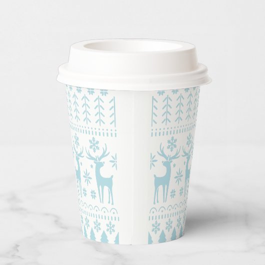 Arctic Blue Folk Art Winter Thema Pappbecher (Rechts)