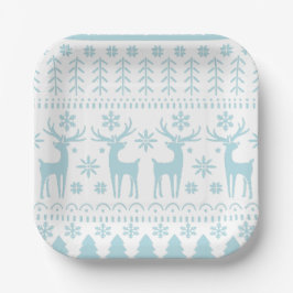 Arctic Blue Folk Art Winter Thema Pappteller